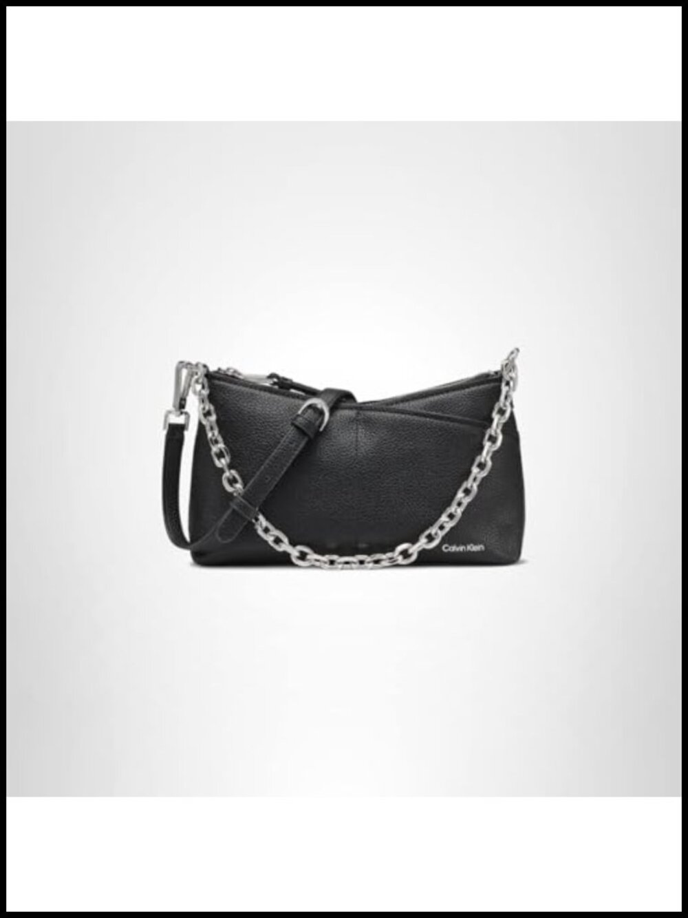 Vegan Leather Chain Crossbody Bag Zip Top Messenger Multi Pocket
